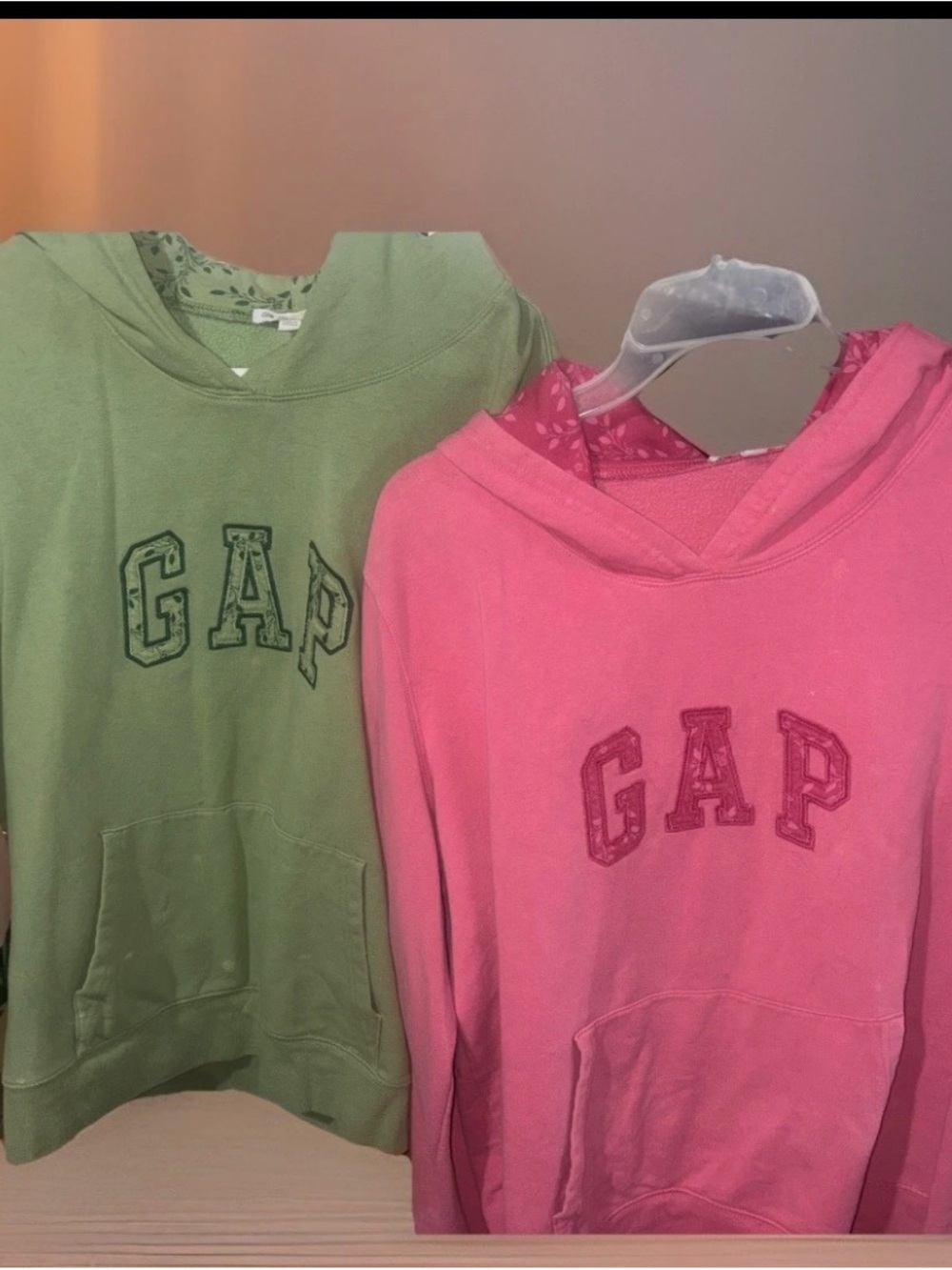 GAP Hoodies in Pink & Sage Green with Floral Hoods women’s size XL lot 2